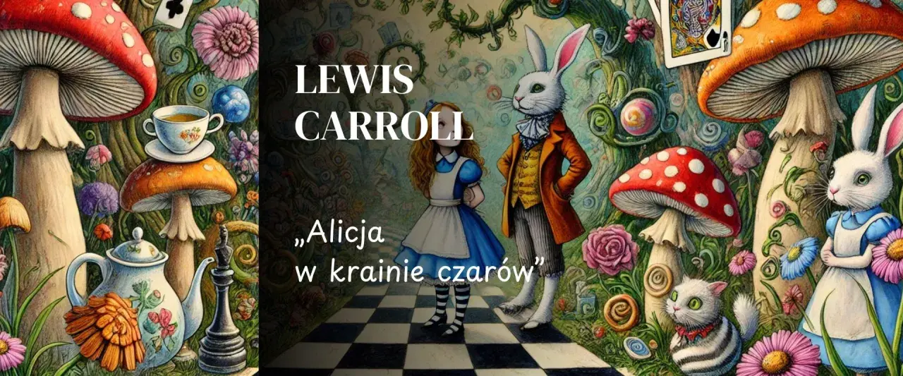 Alicja w krainie czarów, z Białym Królikiem i kotem Cheshire, wśród grzybów i kwiatów. Lewis Carroll zaprasza do niezwykłego świata.