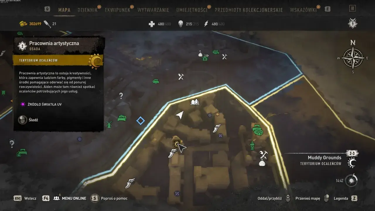 Dying Light 2 rewolucja: mapa pokazuje Pracownię artystyczną w Terytorium Ocalenców, miejsce kreatywności i schronienia.