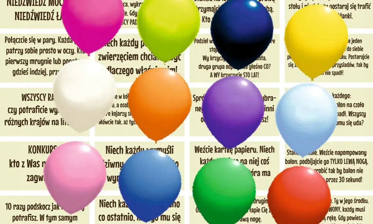 Śmieszne zadania dla dzieci na urodziny: konkursy z balonami, zgadywanki i zabawy ruchowe.