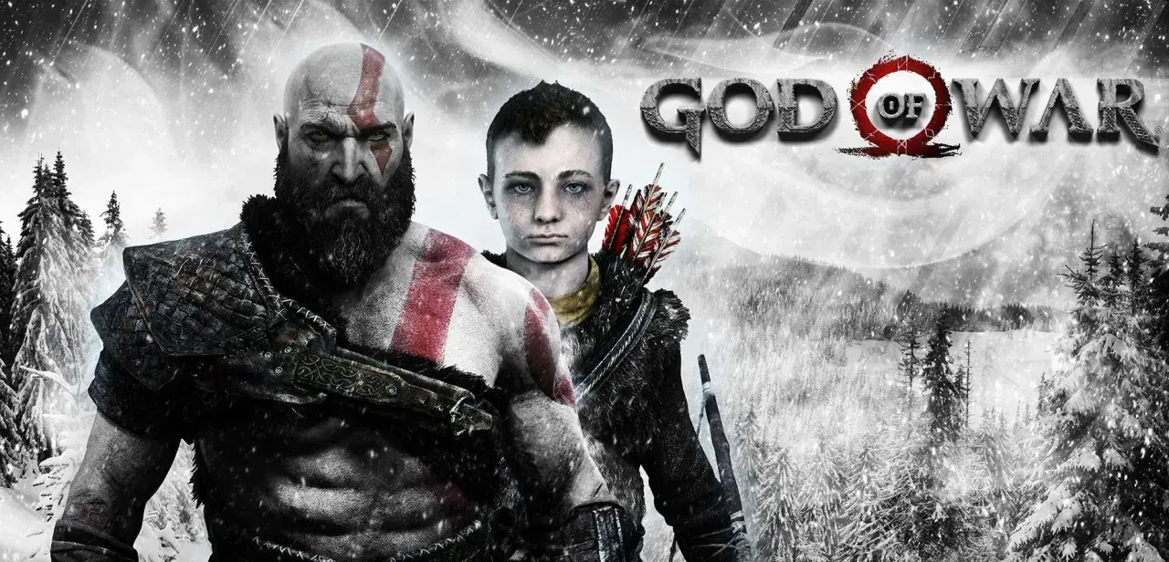 Kratos i Atreus w śnieżnym lesie. Czas gry w God of War właśnie się rozpoczął.