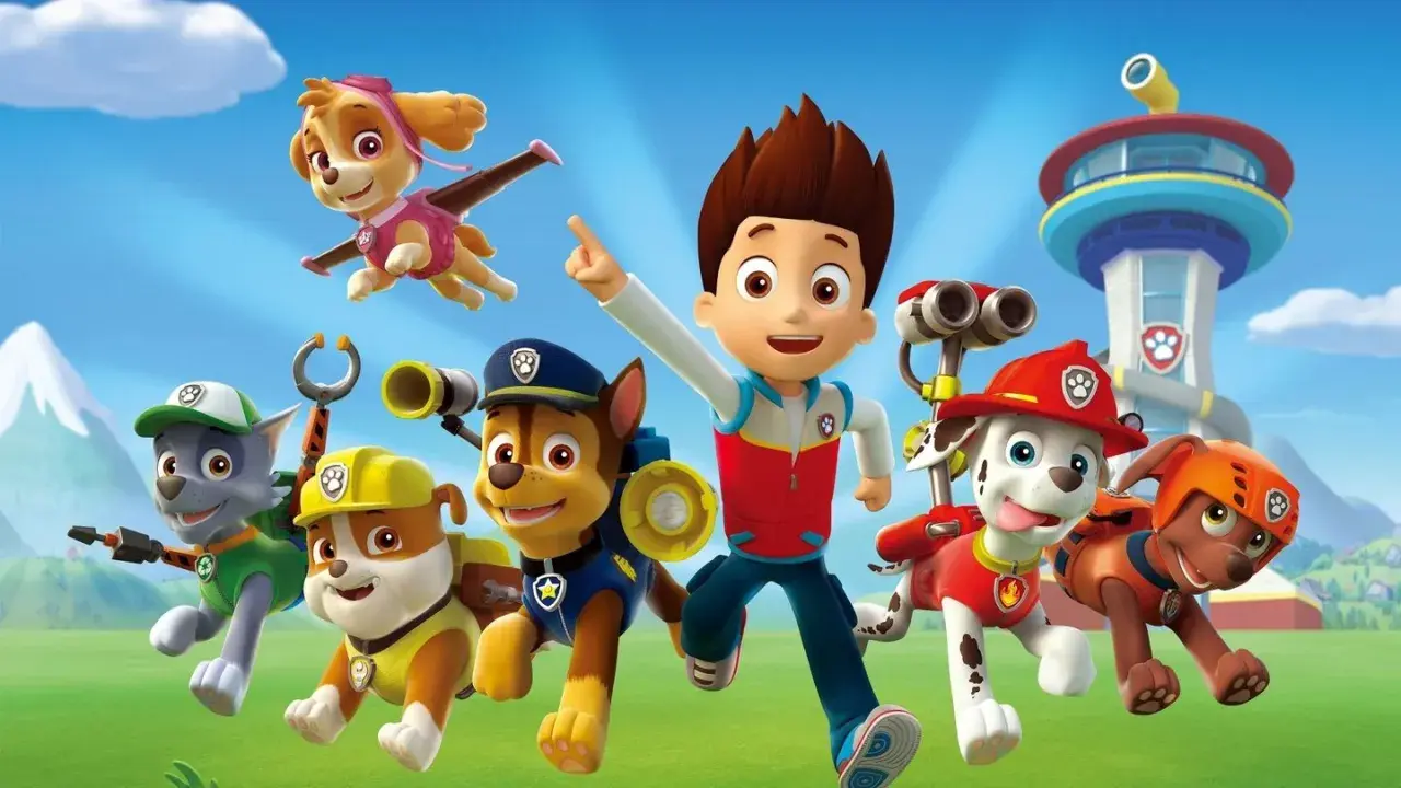 Psi Patrol obsada: Ryder i jego psiaki gotowi do akcji! Chase, Marshall, Rocky, Zuma, Rubble i Skye w pełnej krasie.