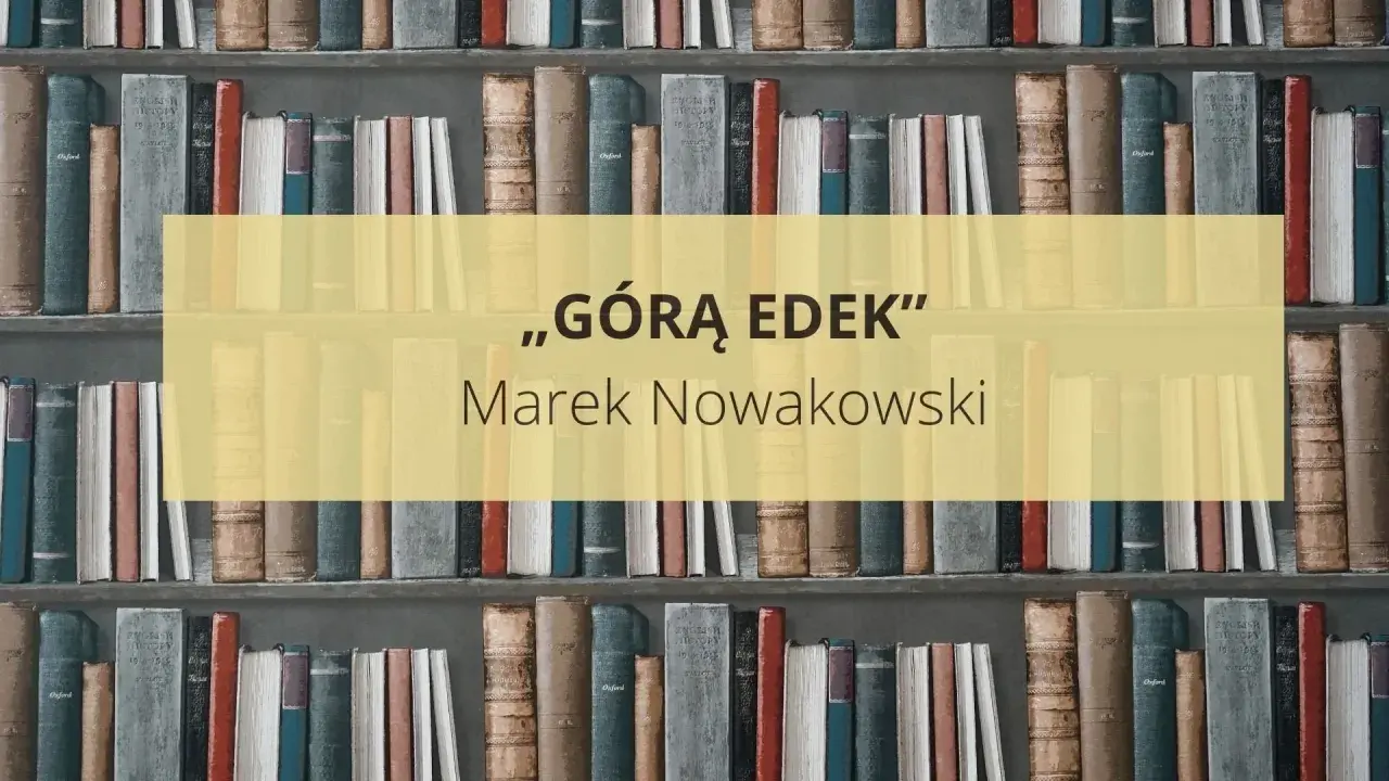 Na półkach stoją książki, a na środku żółty prostokąt z napisem "GÓRĄ EDEK" i nazwiskiem autora.