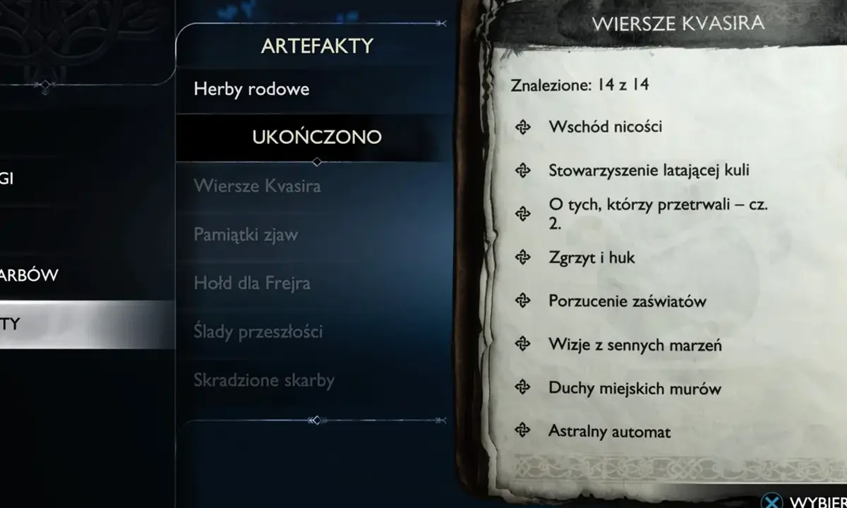 W grze God of War, w sekcji Artefakty, odnaleziono wszystkie 14 Wierszy Kvasira, w tym "Wschód nicości" i "Astralny automat".