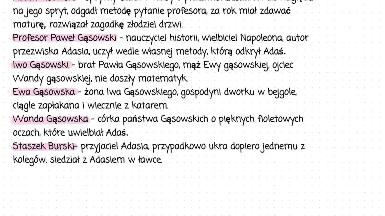 Adam Cisowski, sprytny uczeń z siódmej klasy, zwany "szatanem" za swój spryt. Rozwiązał zagadkę złodziei drzwi.