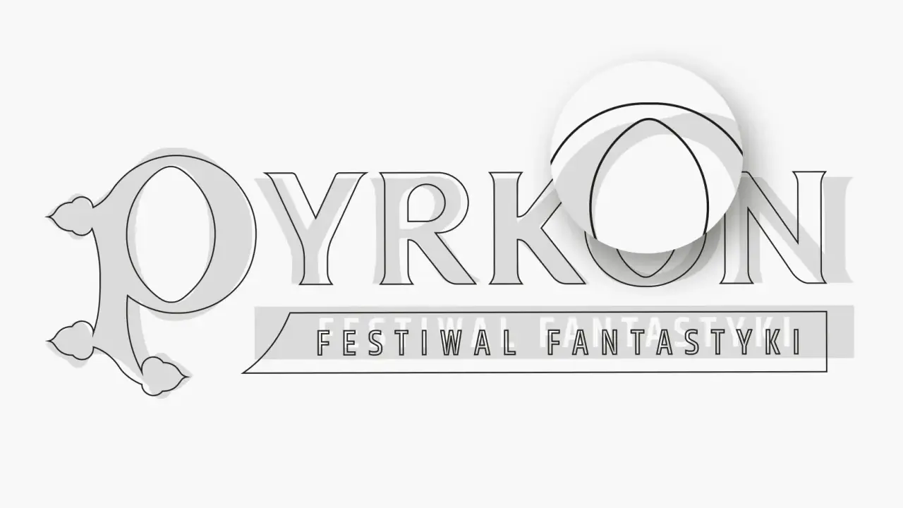 Logo Pyrkon - Festiwal Fantastyki. Stylizowane litery tworzą nazwę wydarzenia, a pod nią napis "Festiwal Fantastyki".
