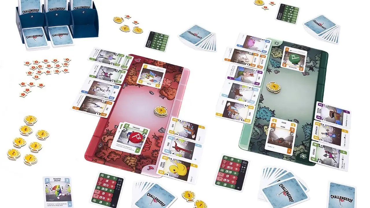 Gra planszowa Challengers! z kartami, żetonami i planszami. Idealna na wieczór z przyjaciółmi, zdobyła nagrodę Spiel des Jahres.