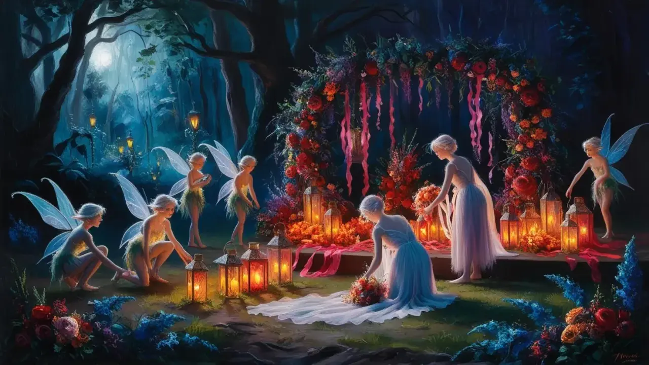 Wróżki przygotowują magiczną scenerię, jak w "Śnie nocy letniej". Streszczenie tej nocy to piękno i czar leśnej polany.