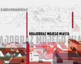Krajobraz mojego miasta – gra planszowa. Stylizowany widok miasta z kolorowymi dachami i konturowymi budynkami.