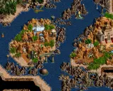 Wyspa z budynkami i jednostkami, przypominająca mapę z Heroes 3. Przystań dla bohaterów, pełna skarbów i tajemnic.