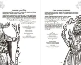 Ilustracje z gry planszowej: postać z rogami i kostiumem, oraz szkielet w kapturze. Opisy misji i zasad gry.