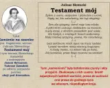 Portret Juliusza Słowackiego obok fragmentu "Testamentu mojego", nawiązującego do "Kamieni na szaniec".