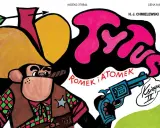 Szeryf z cygarem i rewolwerem, w kapeluszu kowbojskim. Okładka komiksu "Romek i Atomek", część serii o dzikim zachodzie.