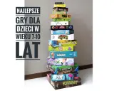 Stos gier planszowych dla dzieci, w tym gra detektywistyczna "Sabotażysta". Idealne na prezent dla młodych odkrywców.