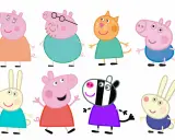 Świnka Peppa i jej przyjaciele: Mama Świnia, Tata Świnia, Kotka, Świnia, Króliczka, Zebra i Królik.