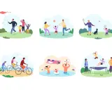 Różnorodne zabawy na dworze dla 10 latków: puszczanie latawca, gra w piłkę, badminton, jazda na rowerze, kąpiel i skakanie na trampolinie.