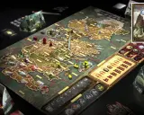 Gra planszowa "Gra o Tron" przypominająca Splendor, z mapą Westeros, pionkami i kartami.