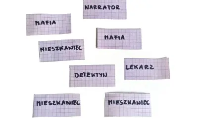 Karty z rolami do gry mafia: Narrator, Mafia, Mieszkaniec, Detektyw, Lekarz. Kto wygra?