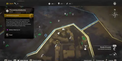 Dying Light 2 rewolucja: mapa pokazuje Pracownię artystyczną w Terytorium Ocalenców, miejsce kreatywności i schronienia.