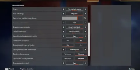 Ustawienia grafiki w grze Apex Legends po polsku: rozdzielczość, cienie, tekstury.