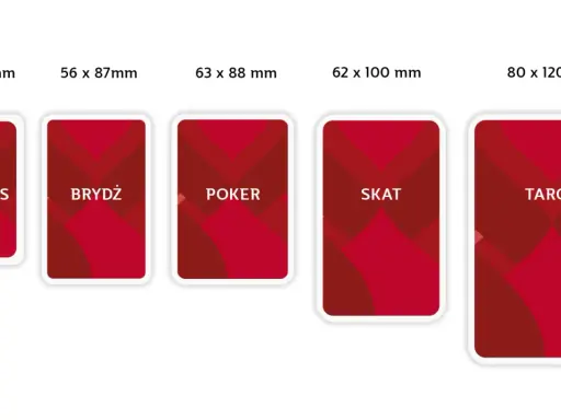 Różne rozmiary kart do gry: Pasjans, Brydż, Poker, Skat, Tarot. Idealne do gry talią 32 kart.