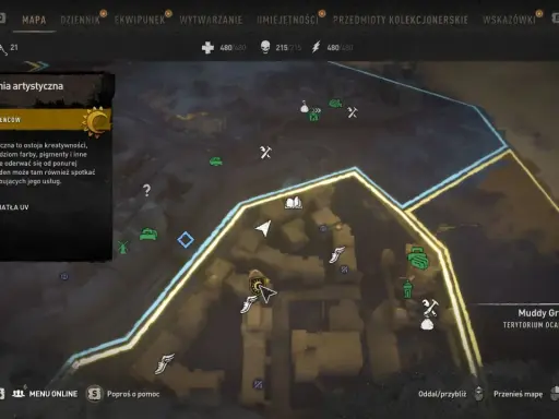 Dying Light 2 rewolucja: mapa pokazuje Pracownię artystyczną w Terytorium Ocalenców, miejsce kreatywności i schronienia.
