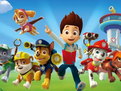 Psi Patrol obsada: Ryder i jego psiaki gotowi do akcji! Chase, Marshall, Rocky, Zuma, Rubble i Skye w pełnej krasie.