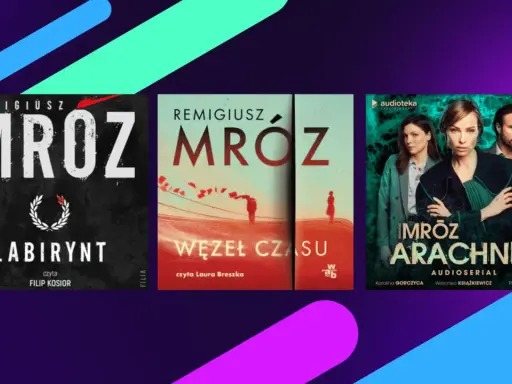 Okładki książek i audiobooków Remigiusza Mroza: "Labirynt", "Węzeł czasu" i "Arachnia". Czy to najlepsza książka Mroza?