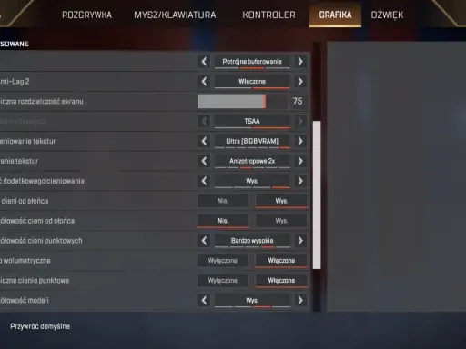 Ustawienia grafiki w grze Apex Legends po polsku: rozdzielczość, cienie, tekstury.