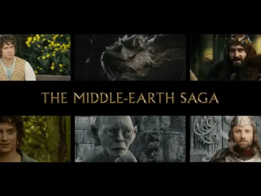 Kolejność postaci z "Władcy Pierścieni": Bilbo, smok, Thorin, Frodo, Gollum, Aragorn.