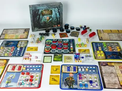 Wszystkie elementy gry planszowej "Bones" od wydawcy "CMON Games" gotowe do rozgrywki.