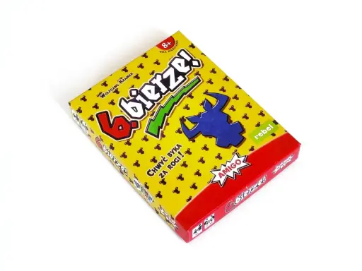 Pudełko gry karcianej "6 bierze!". Zabawna gra, w której trzeba chwytać byka za rogi, by zdobyć punkty. Idealna na rodzinne wieczory.