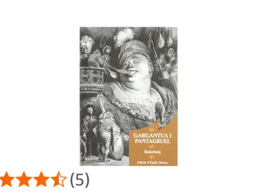 Ilustracja do "Gargantua i Pantagruel streszczenie" przedstawia groteskową postać olbrzyma z łyżkami w ustach, otoczoną scenami z życia.