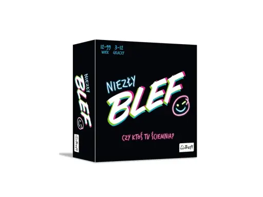 Pudełko gry karcianej "Niezły Blef". Czy ktoś tu ściemnia? Wiek graczy 3-12.