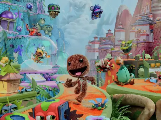 Kolorowy świat gry, gdzie Sackboy i jego przyjaciele przygotowują się do wspólnej zabawy. Idealne gry na 3 osoby, pełne przygód i śmiechu.