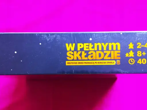 Gra planszowa "W pełnym składzie" dla 2-4 graczy od 8 lat. Czas gry: 40 minut. Wszyscy dążą do zdobycia burgera Drwala!