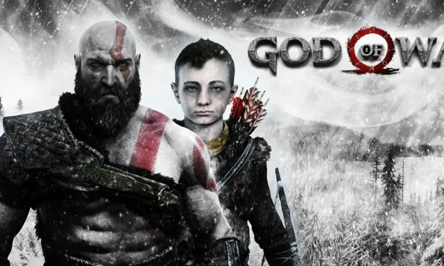 Kratos i Atreus w śnieżnym lesie. Czas gry w God of War właśnie się rozpoczął.