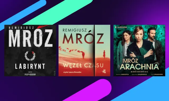 Okładki książek i audiobooków Remigiusza Mroza: "Labirynt", "Węzeł czasu" i "Arachnia". Czy to najlepsza książka Mroza?