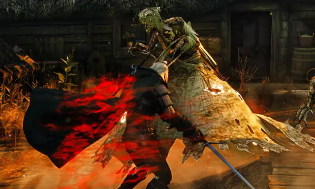 Geralt walczy z upiorem w płomieniach, to trudne zadanie poboczne.