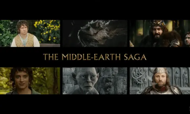 Kolejność postaci z "Władcy Pierścieni": Bilbo, smok, Thorin, Frodo, Gollum, Aragorn.