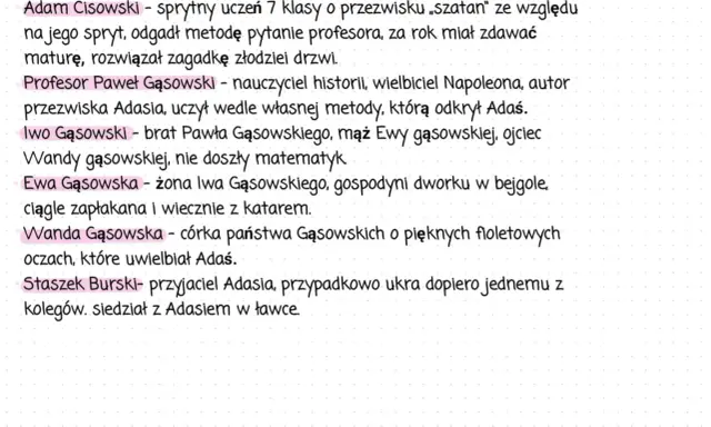 Adam Cisowski, sprytny uczeń z siódmej klasy, zwany "szatanem" za swój spryt. Rozwiązał zagadkę złodziei drzwi.