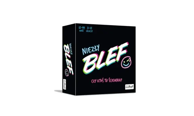 Pudełko gry karcianej "Niezły Blef". Czy ktoś tu ściemnia? Wiek graczy 3-12.