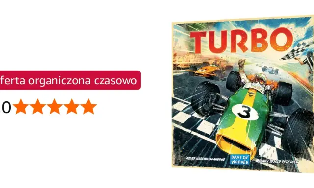 Gra planszowa "Turbo" z wyścigami bolidów, idealna na szybką rozgrywkę.