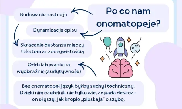 Onomatopeje ożywiają tekst, budują nastrój, dynamizują opis i skracają dystans do rzeczywistości. Bez nich język jest suchy.