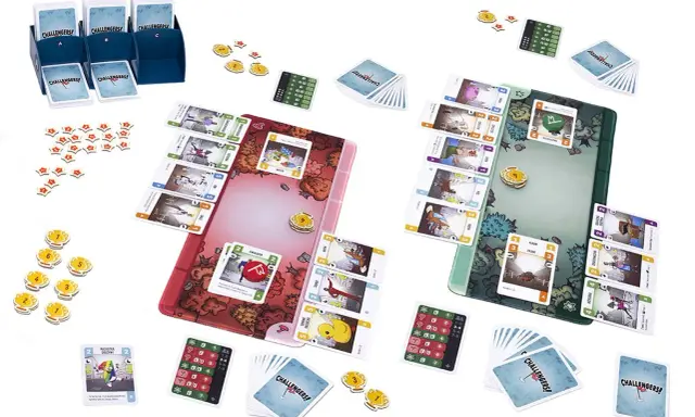 Gra planszowa Challengers! z kartami, żetonami i planszami. Idealna na wieczór z przyjaciółmi, zdobyła nagrodę Spiel des Jahres.