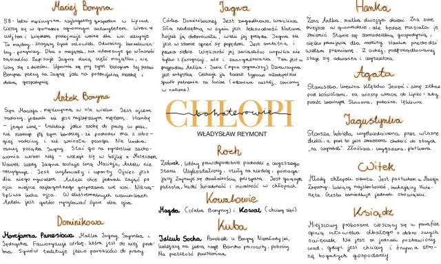 Maciej Borjna, Jagna, Hanka, Agata, Jagustynka, Witek, Ksiądz – bohaterowie streszczenie z "Chłopów" Reymonta.