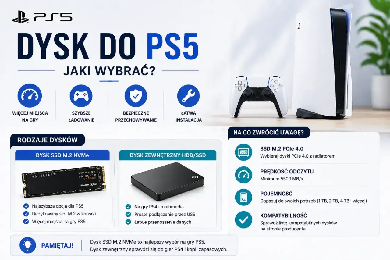 Poradnik: jaki dodatek do gry komputerowej wybrać do PS5? Dysk SSD M.2 NVMe czy zewnętrzny HDD/SSD.