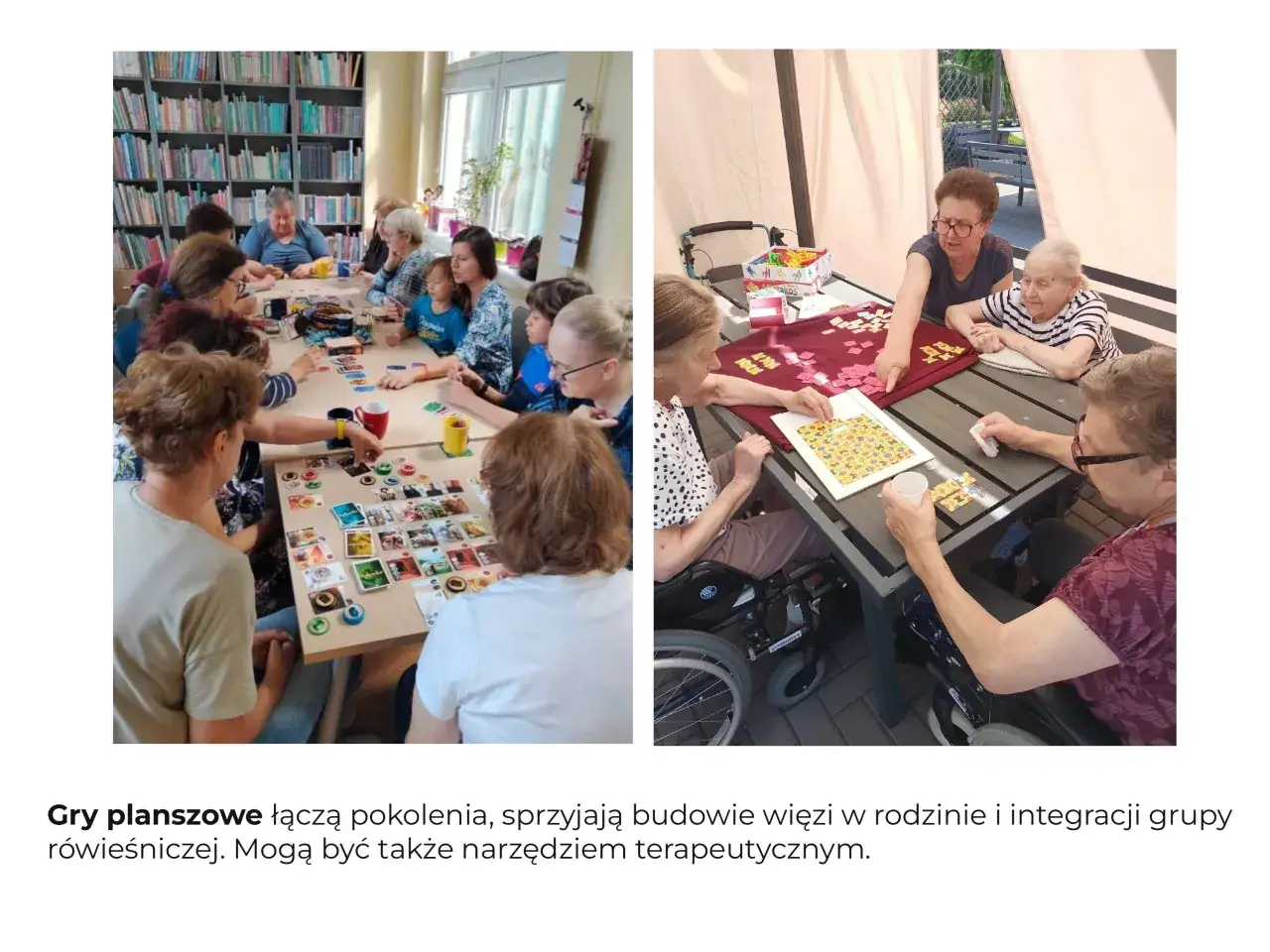 Seniorzy grają w gry planszowe, co jest świetną zabawą i integracją.