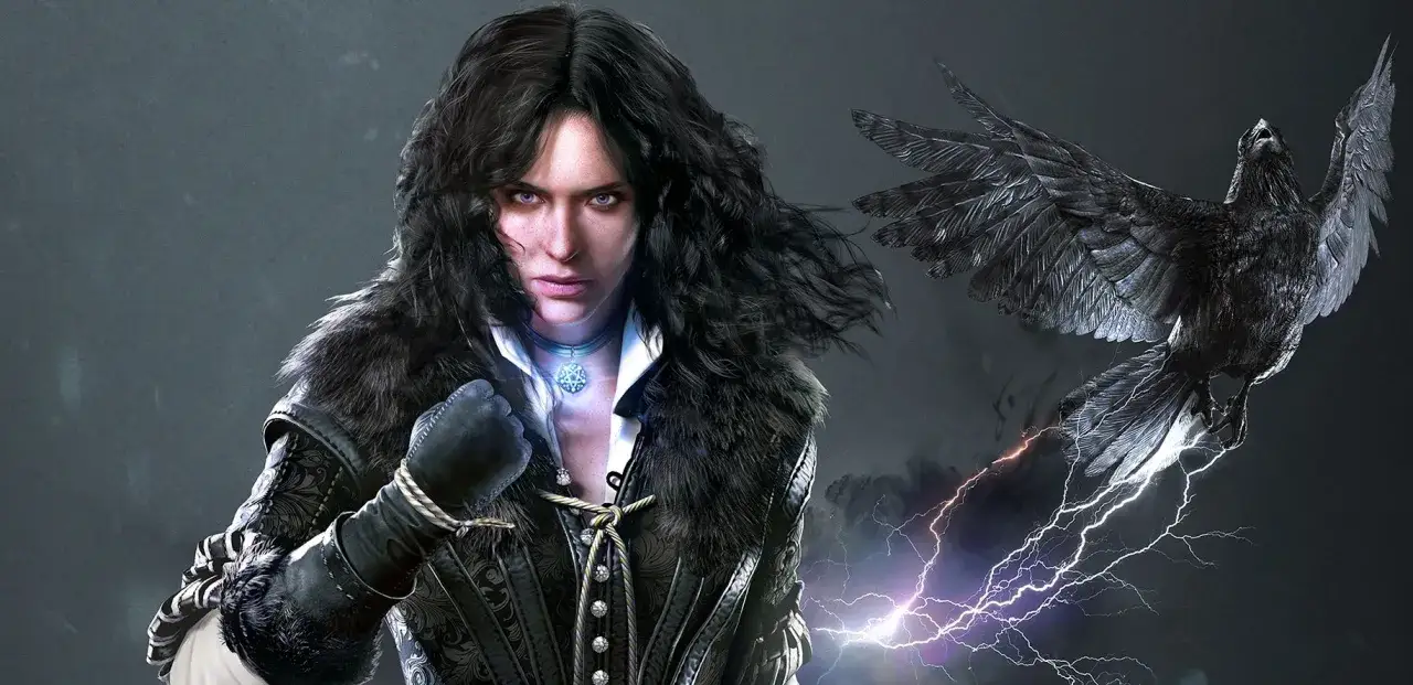 Yennefer z Vengerbergu, w otoczeniu burzy i kruka, symbolizuje ścieżki przeznaczenia Wiedźmina.