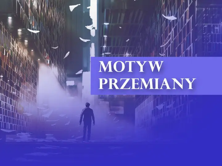 Samotna postać w bibliotece, gdzie unoszą się kartki, symbolizuje motyw przemiany i poszukiwania wiedzy.