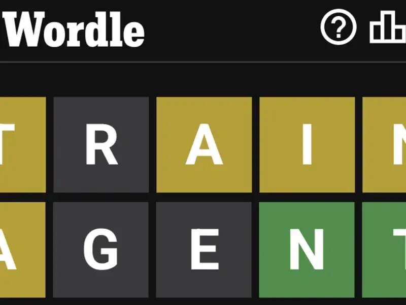 Gra Wordle po polsku. Litery T, R, A, I, N, A, G, E, N, T.